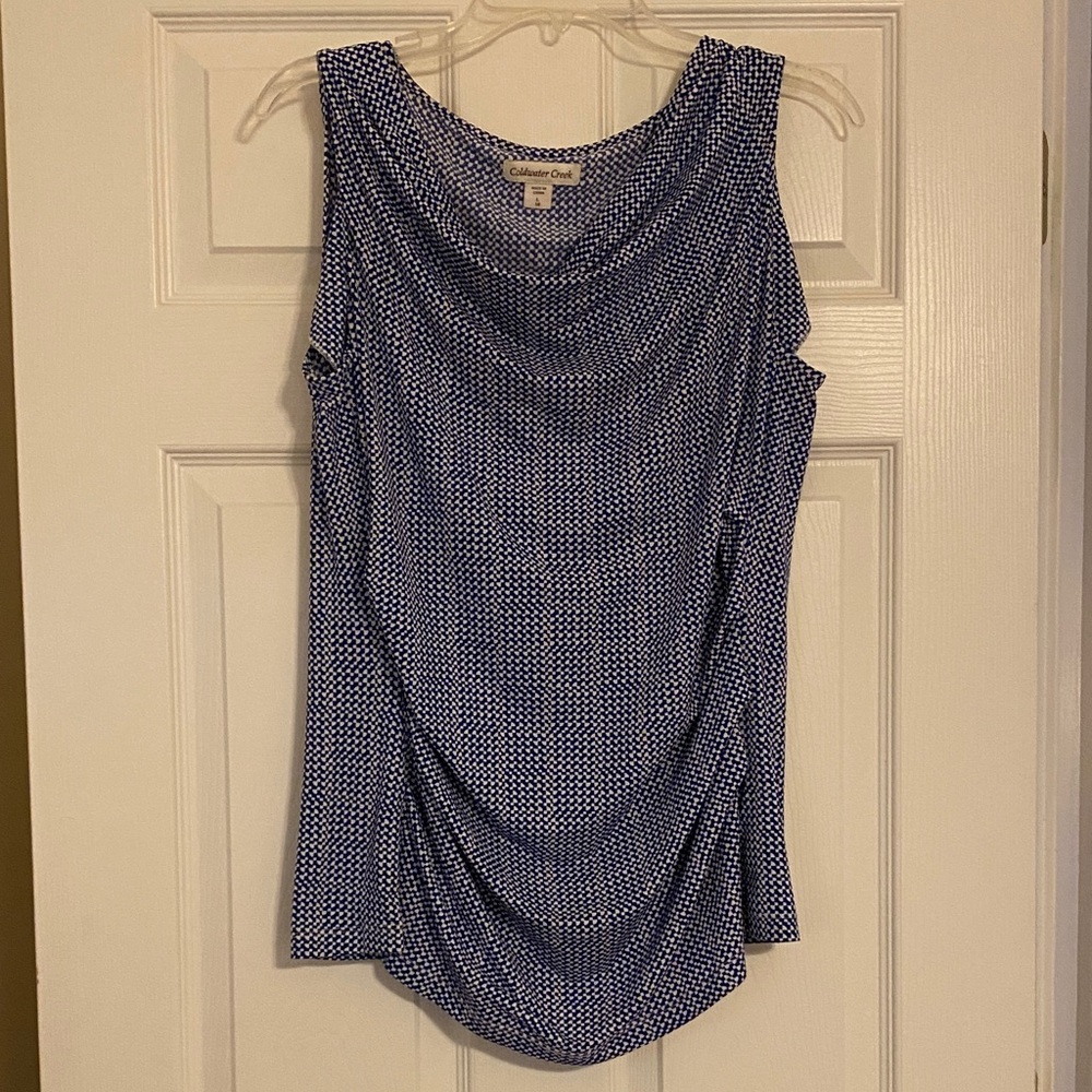 Coldwater Creek Blue & White Sleeveless Top